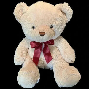 HugFun Teddy Bear Plush Stuffed Animal 17" Cream and Brown With Bow - Rare